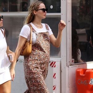 Jennifer Lawrence Zara Floral Overalls